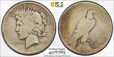 1921 $1 High Relief, Peace G6