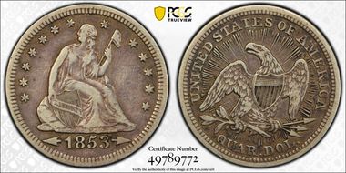 1853 25C Arrows and Rays VF30