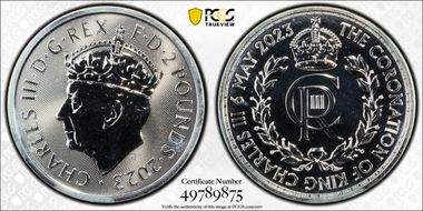 2023 £2 Coronation of Charles III Ag Royal Cypher MS67