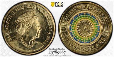 2023 $2 35th Ann $2 Coin Set Colorized Lest We Forget-Memorial Dome MS66