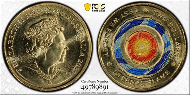 2023 $2 35th Ann $2 Coin Set Colorized Lest we Forget-Eternal Flame MS67