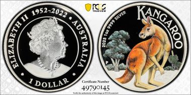 2023-P $1 Kangaroo Colorized Ag High Relief PR70DCAM