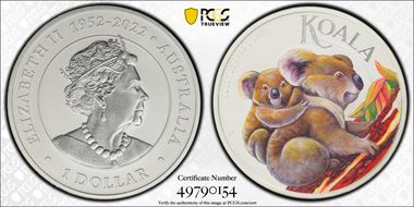 2023-P $1 Koala Ag Colorized Perth Stamp and Coin Expo MS70