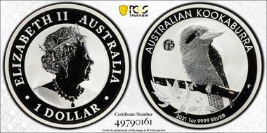 2021-P $1 Kookaburra Ag-F15 Privy MS70