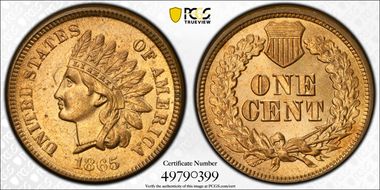 1865 1C Fancy 5 MS64+ RD