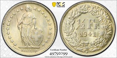 1941 B 1/2 Fr KM-23 Ag MS63