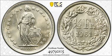 1961 B 1/2 Fr MS67