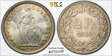 1920 B 2 Fr KM-21  Ag MS66