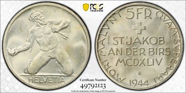 1944 B 5 Fr St. Jakob KM-45 Ag MS65