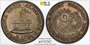 1841 Potosi 1 Sol Burnett-21.1 Fon-9797 MS63