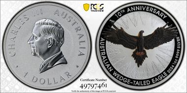 2024-P125 $1 Wedge-Tailed Eagle Colorized 10th Anniversary First Strike MS70