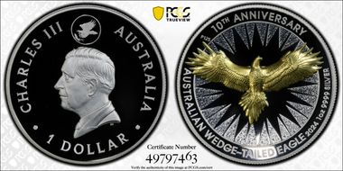 2024-P125 $1 Wedge-Tailed Eagle 10th Ann. Gilt First Strike PR70DCAM