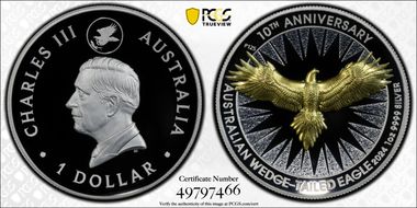 2024-P125 $1 Wedge-Tailed Eagle 10th Ann. Gilt First Strike PR70DCAM