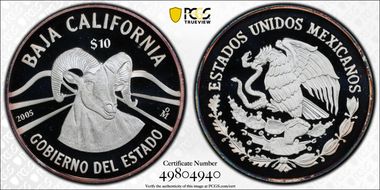 2005-Mo 10 Peso Baja California Ram PR69DCAM