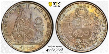 1871-YJ Sol KM-196.3  Ag MS62