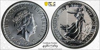 2023 £2 Britannia Elizabeth II Effigy First Strike MS68