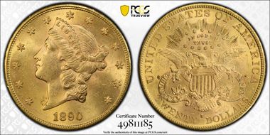 1890-S $20 MS62