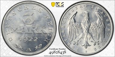 1922-A 3 Mk Constitution J-303 MS64