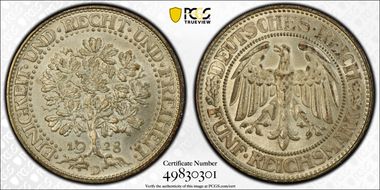 1928-D 5 Mk Oak Tree J-331 MS63