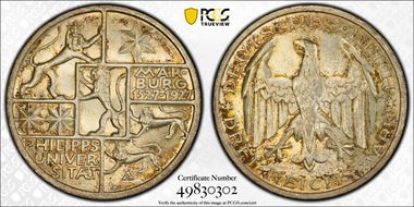 1927-A 3 Mk Marburg J-330 MS65