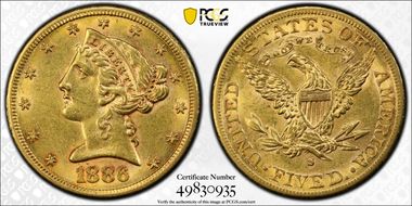 1886-S $5 AU55