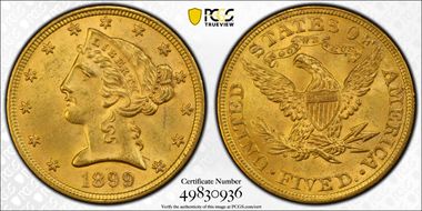 1899 $5 MS64