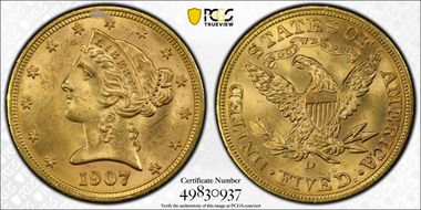 1907-D $5 MS63