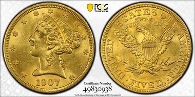 1907 $5 MS63