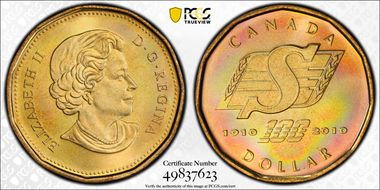 2010 $1 Saskatchewan Roughriders MS66