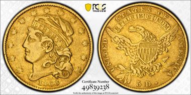 1833 $5 Large Date VF25