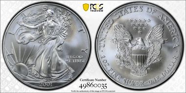 2001 $1 Silver Eagle MS69