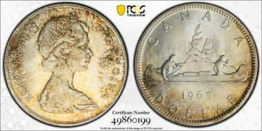 1965 S$1 Type 1 Sm Beads, Pt 5 MS65