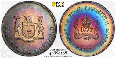 1977 Medal Queen Elizabeth II Jubilee Ag Province of Ontario, French MS67