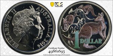 2014 $1 Mob of Roos CuNi  Colorized MS69