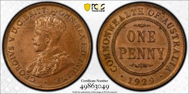 1929 (m) 1D English obverse MS63RB