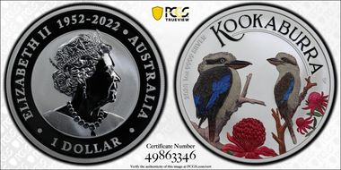 2023-P $1 Kookaburra Ag Colorized World Money Fair MS70
