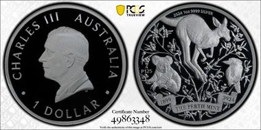 2024-P125 $1 Perth Mint 125th Anniv Ag PR70DCAM