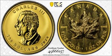 2024 $200 Maple Leaf UHR 1oz Au Reverse Proof PR70