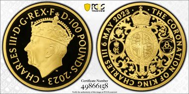 2023 £100 King Charles III Coronation PR70DCAM