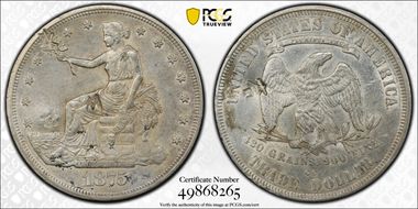 1875-CC T$1 Chopmarked AU53