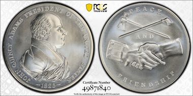 (2019) Medal John Quincy Adams "1825" Silver Matte Finish MS69