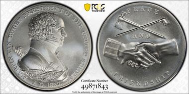 (2021) Medal Martin Van Buren "1837" Silver Matte Finish MS69