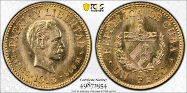 1915 Peso KM-16  Au MS65