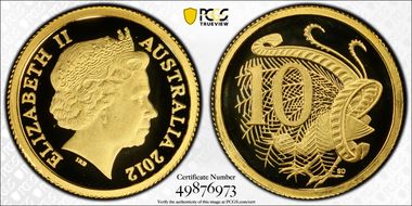 2012 10C lyre bird 0.5g Gold PR70DCAM