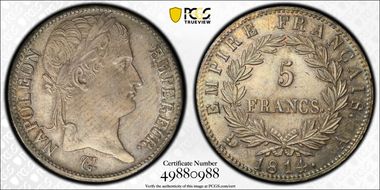 1814-A 5 Fr Gad-584 Napoléon MS64