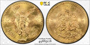 1944 50 Peso KM-481  Au MS66
