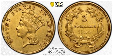 1854 $3 AU50