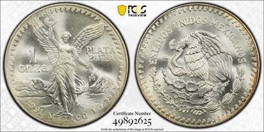 1991-Mo Onza Libertad Ag T1 - PLATA PURA MS68