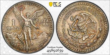 1989-Mo Onza Libertad Ag w/o Dot before 999 MS66