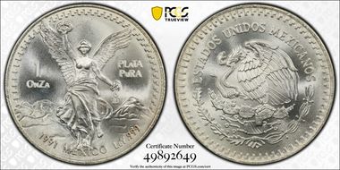 1991-Mo Onza Libertad Ag T2 - PLaTA PuRA MS68